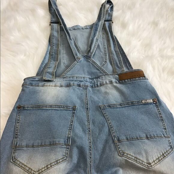 LIQUOR N POKER Blue Nevada With Blk/Wht Side Stripes Stonewashed Overalls Unisex - Picture 5 of 13